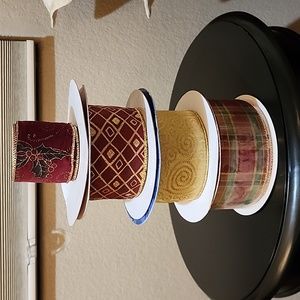 4 Rolls Burgundy/Gold Holiday Kirkland Wire-edged Ribbon, 122 yds approx